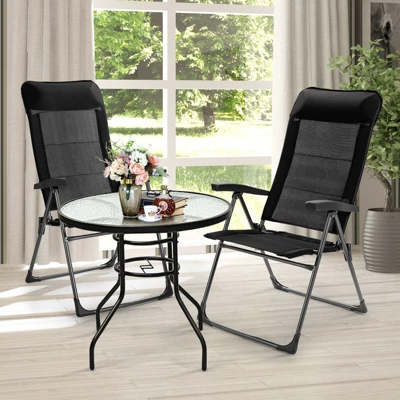 Tangkula 2PCS Outdoor Patio Folding Dining Chairs With Reclining Backrest And Headrest Black 1 Tangkula 2PCS Outdoor Patio Folding Dining Chairs With Reclining Backrest And Headrest Black