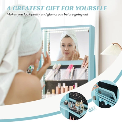 Tangkula 360° Rotating Mirrored Jewelry Cabinet Armoire 3 Color LED Modes Lockable 6 Tangkula 360° Rotating Mirrored Jewelry Cabinet Armoire 3 Color LED Modes Lockable - Image 6