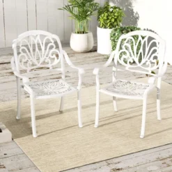 Tangkula Set Of 2 Cast Aluminum Patio Dining Chairs Stackable Outdoor Dining Chairs With Armrests Outdoor Bistro Chairs White 15 Tangkula Set Of 2 Cast Aluminum Patio Dining Chairs Stackable Outdoor Dining Chairs With Armrests Outdoor Bistro Chairs White -Tangkula Shop GUEST c60df07f 0d6c 4ee0 a6ea c1ab8b9985c3