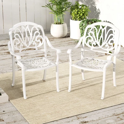 Tangkula Set Of 2 Cast Aluminum Patio Dining Chairs Stackable Outdoor Dining Chairs With Armrests Outdoor Bistro Chairs White 7 Tangkula Set Of 2 Cast Aluminum Patio Dining Chairs Stackable Outdoor Dining Chairs With Armrests Outdoor Bistro Chairs White - Image 7