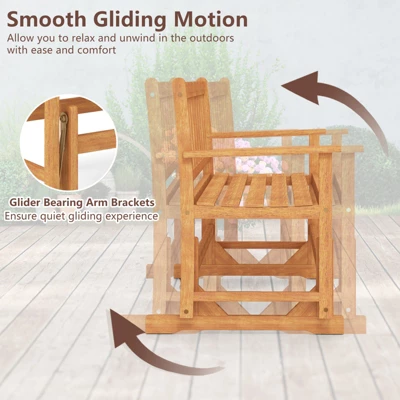 Tangkula 2 Person Patio Glider Bench Solid Acacia Wood Porch Glider Chair W/ Seat 9 Tangkula 2 Person Patio Glider Bench Solid Acacia Wood Porch Glider Chair W/ Seat - Image 9