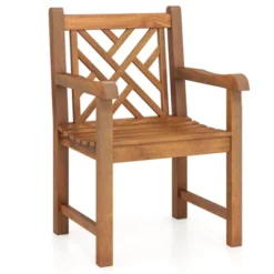 Tangkula Teak Wood Outdoor Patio Dining Chair with Ergonomic Slatted Seat -Tangkula Shop GUEST c69ea6a4 9722 4c08 9f92 5c6c4c100d1b