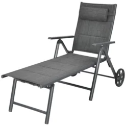 Tangkula Outdoor Reclining Chaise Lounge with Neck Pillow & Wheels - Gray -Tangkula Shop GUEST c69fe67c e23f 432c bab2 f7cc309c8b8c