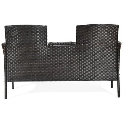 Tangkula Outdoor Rattan Furniture Wicker Conversation Chair with Built-in Table 6 Tangkula Outdoor Rattan Furniture Wicker Conversation Chair with Built-in Table - Image 6
