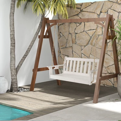 Tangkula 54" HDPE Outdoor Porch Swing with Cup Holder & Chains 3 Tangkula 54" HDPE Outdoor Porch Swing with Cup Holder & Chains - Image 3