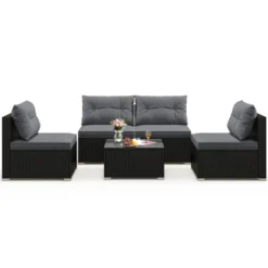 Tangkula Set Of 5 Rattan Sofa Set Outdoor Wicker Furniture Set W/Seat & Back Cushions Square Coffee Table Patio Sectional Sofa Set Gray -Tangkula Shop GUEST c7ab3706 1325 4b03 a8f0 83885b619dba
