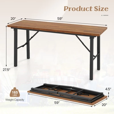 Tangkula 59-Inch Foldable Outdoor Dining Table with Acacia Wood Top 7 Tangkula 59-Inch Foldable Outdoor Dining Table with Acacia Wood Top - Image 7
