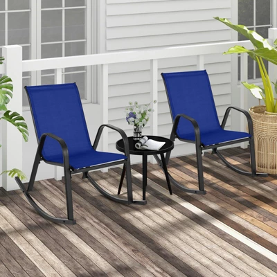 Tangkula 4 PCS Patio Rocking Chair Outdoor Ergonomic Rockers W/ Breathable Fabric Seat Navy 2 Tangkula 4 PCS Patio Rocking Chair Outdoor Ergonomic Rockers W/ Breathable Fabric Seat Navy - Image 2