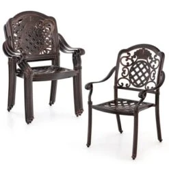 Tangkula 4PCS Cast Aluminum Chairs Outdoor Metal Armchairs W/ Ergonomic Curved Seat Patio -Tangkula Shop GUEST c804142c f541 4360 8ad9 190516c175c8