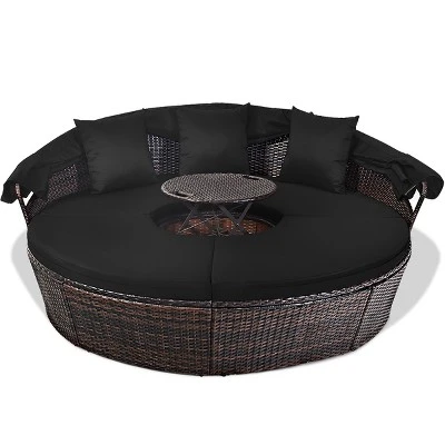 Tangkula Outdoor Rattan Round Daybed with Adjustable Table and Canopy 1 Tangkula Outdoor Rattan Round Daybed with Adjustable Table and Canopy