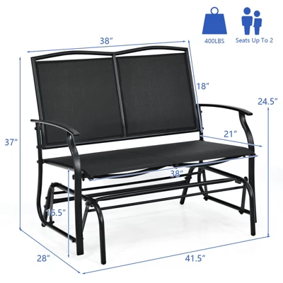 Tangkula 2 Person Swing Glider Bench Patio Rocking Lounge Chair W/Steel Frame For Garden Backyard Balcony Gray/Black 3 Tangkula 2 Person Swing Glider Bench Patio Rocking Lounge Chair W/Steel Frame For Garden Backyard Balcony Gray/Black - Image 3