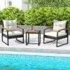 Tangkula 3-Piece Patio Furniture Set: PE Wicker Conversation Set with Acacia Wood Table