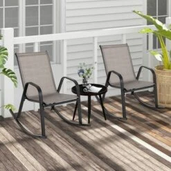 Tangkula Set Of 2 Metal Rocking Chair Heavy-Duty Rocker Outdoor Anti-Slip Brown Patio -Tangkula Shop GUEST c8d2c7de 165a 4b0f 856c bab650579f0d