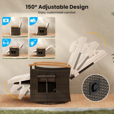 Tangkula 2-Piece Outdoor 360° Swivel Rattan Recliner Set with Side Table 3 Tangkula 2-Piece Outdoor 360° Swivel Rattan Recliner Set with Side Table - Image 3