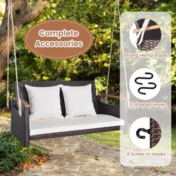 Tangkula 2-seater Hanging Swing Porch Swing PE Wicker Swing Outdoor Hanging Swing Garden Poolside -Tangkula Shop GUEST c8ea4421 d46d 4bf8 9e85 4a29023a04a4