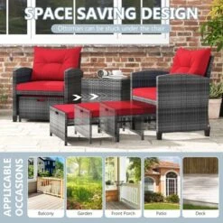 Tangkula 5-Piece Outdoor PE Rattan Conversation Set Wicker Patio Furniture Set With Cushion Ottoman & Coffee Table Red -Tangkula Shop GUEST c8fa8174 a662 44db bd70 f4bbdb03dc06