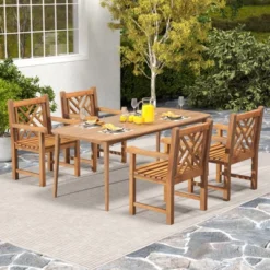 Tangkula Teak Wood Outdoor Patio Dining Chair with Ergonomic Slatted Seat -Tangkula Shop GUEST c9039541 0119 44bc 923d fe29c74816ee