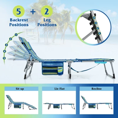 Tangkula 2 PCS Folding Chaise Lounge Chair Sunbathing Recliner with Face Hole 3 Tangkula 2 PCS Folding Chaise Lounge Chair Sunbathing Recliner with Face Hole - Image 3