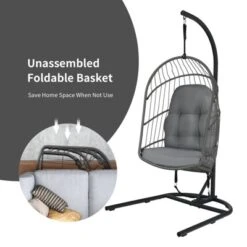 Tangkula Modern Rattan Hanging Egg Swing Chair W/Stand Foldable Cushioned Hammock Gray/Beige -Tangkula Shop GUEST c928febf ae37 4fd8 95bf 0637f378599c