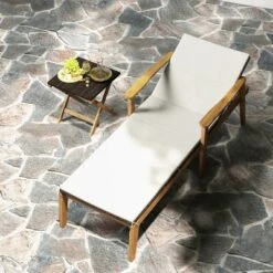 Tangkula Outdoor Chaise Lounge Chair W/ Armrests & 4-Level Backrest Adjustment