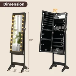 Tangkula Jewelry Armoire Cabinet Standing Lockable Jewelry Organizer With Lighted Full-Length Mirror Black/Rustic Brown/White -Tangkula Shop GUEST c944614e 6cb6 4c2c 9d8d caddfdeeed7c