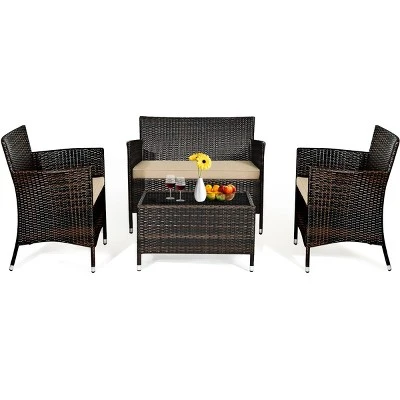 Tangkula 4-Piece Patio Rattan Wicker Conversation Furniture Set 10 Tangkula 4-Piece Patio Rattan Wicker Conversation Furniture Set - Image 10