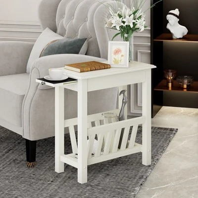 Tangkula Side Table End Table Nightstand W/ Bottom Storage Shelf & Rubber Wood Legs White 1 Tangkula Side Table End Table Nightstand W/ Bottom Storage Shelf & Rubber Wood Legs White