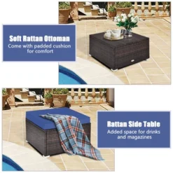 Tangkula 4PCS Rattan Patio Conversation Furniture Set Yard Outdoor W/ Navy Cushion -Tangkula Shop GUEST c96d3caf 4b3c 473e b6bf ac3e786860c0