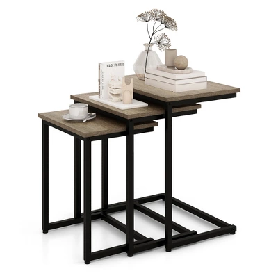 Tangkula 3 Pcs Nesting Coffee End Table Set Stacking Side Nightstand Living Room 10 Tangkula 3 Pcs Nesting Coffee End Table Set Stacking Side Nightstand Living Room - Image 10