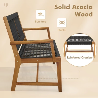 Tangkula Patio 4PCS Acacia Wood Dining Chairs All-Weather Rope Woven Armchairs Outdoor 6 Tangkula Patio 4PCS Acacia Wood Dining Chairs All-Weather Rope Woven Armchairs Outdoor - Image 6