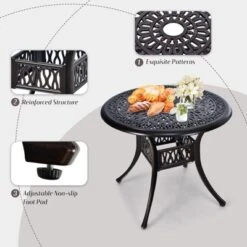 Tangkula 36" Outdoor Dining Table Round Cast Aluminum Patio Dining Table With Umbrella Hole And Adjustable Non-Slip Foot Pads -Tangkula Shop GUEST c9ff3c43 e023 42c0 ba4a 7bec7c99fd4f