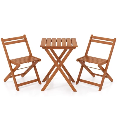 Tangkula 3-Piece Outdoor Wood Bistro Set with Folding Chairs and Dining Table 9 Tangkula 3-Piece Outdoor Wood Bistro Set with Folding Chairs and Dining Table - Image 9