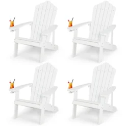 Tangkula 4PCS Adirondack Chair HIPS Adirondack Chair W/Cup Holder Realistic Wood Grain Weather Resistant Outdoor Chair For 380 LBS Weight Capacity Black/Navy/White/Teak/Dark Green/Red/Light Grey/Yellow -Tangkula Shop GUEST ca607681 05c4 4c11 b81a ba533763b6a1