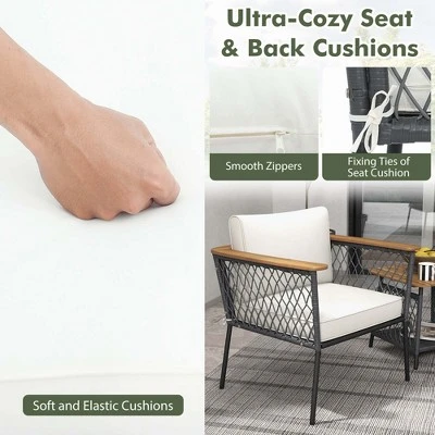 Tangkula Set Of 3 Furniture Set W/ 2-Tier Coffee Table Acacia Wood Armrests Tabletop Patio 2 Tangkula Set Of 3 Furniture Set W/ 2-Tier Coffee Table Acacia Wood Armrests Tabletop Patio - Image 2