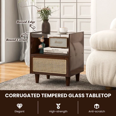 Tangkula 2PCS Bamboo Rattan Nightstand Boho Bedside End Table W/ Drawer Wood Legs 5 Tangkula 2PCS Bamboo Rattan Nightstand Boho Bedside End Table W/ Drawer Wood Legs - Image 5