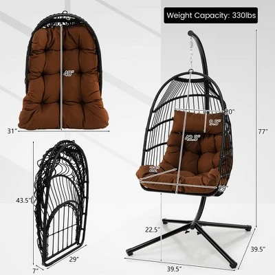 Tangkula Swing Egg Chair Hanging Basket Chair W/Stand Waterproof Cover & Cushion 8 Tangkula Swing Egg Chair Hanging Basket Chair W/Stand Waterproof Cover & Cushion - Image 8