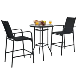 Tangkula 3 PCS Patio Bistro Set Outdoor Table & Chairs Set W/Tempered Glass Top Black 9 Tangkula 3 PCS Patio Bistro Set Outdoor Table & Chairs Set W/Tempered Glass Top Black -Tangkula Shop GUEST caa2a6b7 fda1 44bb 93c7 0434525a9365