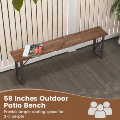 Tangkula 59" Outdoor Acacia Wood Benches Set Of 2 For 2-3 Person W/ Metal Support 12 Tangkula 59" Outdoor Acacia Wood Benches Set Of 2 For 2-3 Person W/ Metal Support -Tangkula Shop GUEST cac29f59 bde6 4794 a860 12782ab6c213