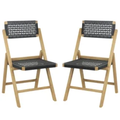 Tangkula 2PCS Folding Chairs W/ Woven Rope Seat & High Back Indonesia Teak Patio -Tangkula Shop GUEST cae871e5 2e2d 4dd3 8bee 7f85e41525f5