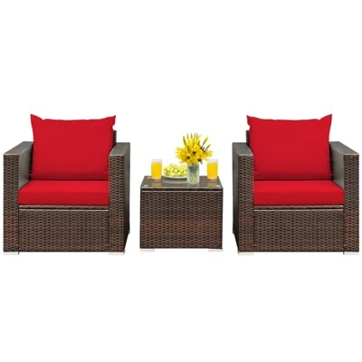 Tangkula 3-Piece Outdoor Patio Rattan Furniture Set with Cushioned Sofas 4 Tangkula 3-Piece Outdoor Patio Rattan Furniture Set with Cushioned Sofas - Image 4