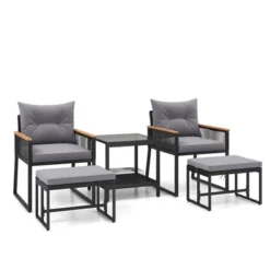 Tangkula 5 Piece Patio Conversation Set PE Rattan Wicker Chairs W/ 2 Ottomans Soft Cushions -Tangkula Shop GUEST cb8fa1db 39ff 4442 b7ff 8492dd49f548