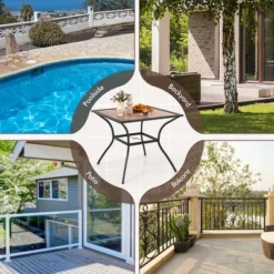 Tangkula Patio Table For 4 People W/ Umbrella Hole Wood-Like Tabletop Metal Support Legs -Tangkula Shop GUEST cb904ec7 cf95 4aa4 8963 ac4a8cf6daa7