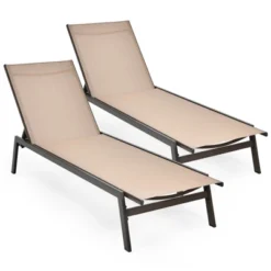 Tangkula 2PC Patio Chaise Lounger With 6-Postion Adjustable Backrest And Breathable Fabric Brown -Tangkula Shop GUEST cb98aa9d 083b 40f5 b387 bc024dcaa063
