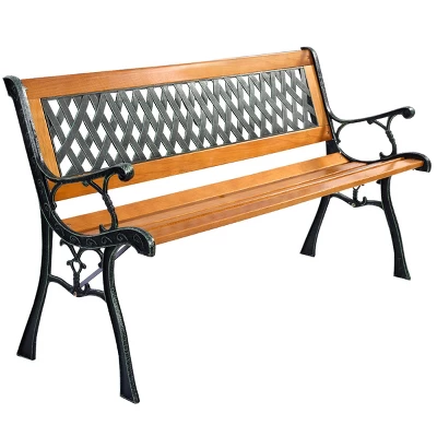 Tangkula Garden Metal Bench Porch Path Hardwood Chair For Patio Park Outdoor Deck 5 Tangkula Garden Metal Bench Porch Path Hardwood Chair For Patio Park Outdoor Deck - Image 5