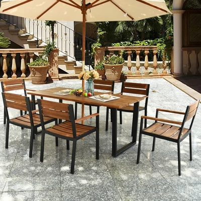 Tangkula 7-Piece Outdoor Patio Dining Set with Acacia Wood Table & 6 Armchairs 2 Tangkula 7-Piece Outdoor Patio Dining Set with Acacia Wood Table & 6 Armchairs - Image 2