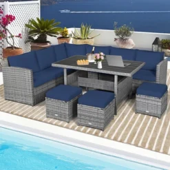 Tangkula 7PCS Rattan Patio Sectional Sofa Set Conversation Set W/ Navy Cushions -Tangkula Shop GUEST cbed5187 e136 42dd 9db2 86fb401f96f6