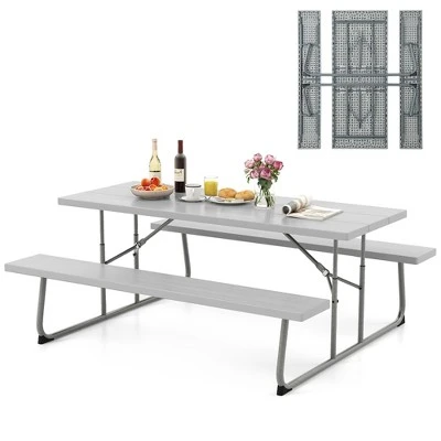 Tangkula Folding Picnic Table W/ 2 Benches 6 FT Camping Table Set W/ All-Weather HDPE Tabletop Grey 10 Tangkula Folding Picnic Table W/ 2 Benches 6 FT Camping Table Set W/ All-Weather HDPE Tabletop Grey - Image 10