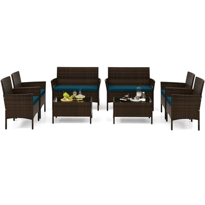 Tangkula Set Of 8 Furniture Set W/ Washable Cushions & Tempered Glass Coffee Table 8 Tangkula Set Of 8 Furniture Set W/ Washable Cushions & Tempered Glass Coffee Table - Image 8