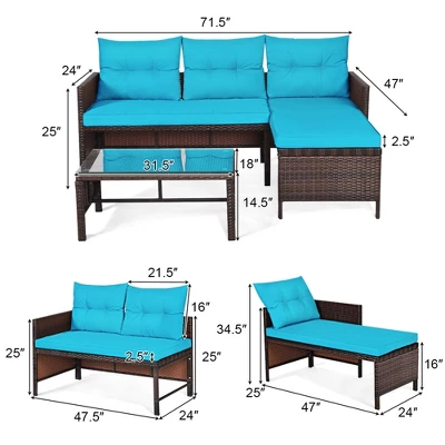 Tangkula 3-Piece Outdoor Rattan Wicker Sectional Sofa Set Patio Conversation Sofa Set 1 Tangkula 3-Piece Outdoor Rattan Wicker Sectional Sofa Set Patio Conversation Sofa Set