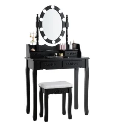 Tangkula Make-Up Vanity Table Dresser Set W/LED Light, Black Brown White 17 Tangkula Make-Up Vanity Table Dresser Set W/LED Light, Black Brown White -Tangkula Shop GUEST cc219670 6ab4 465d 8d5b 27a8ec29af8b
